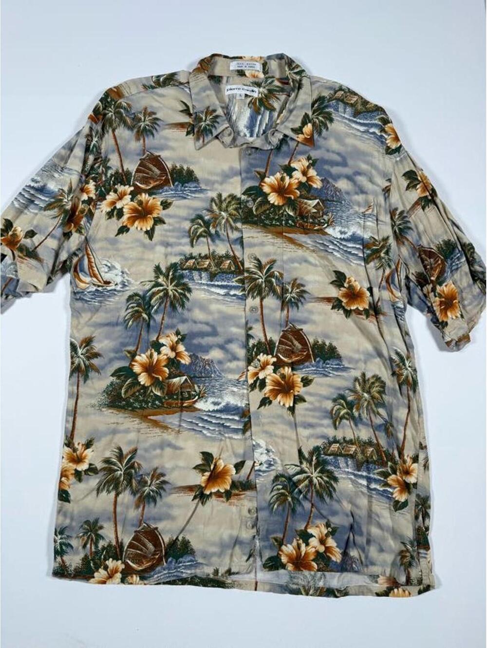 Pierre Cardin Hawaiian Print Button-Up Shirt L